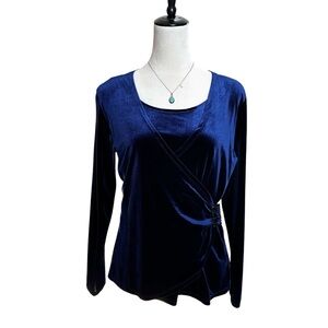 Elementz Y2K Blue Velvet Faux Wrap Top Rhinestone Buckle M | Quiet Luxury Glam